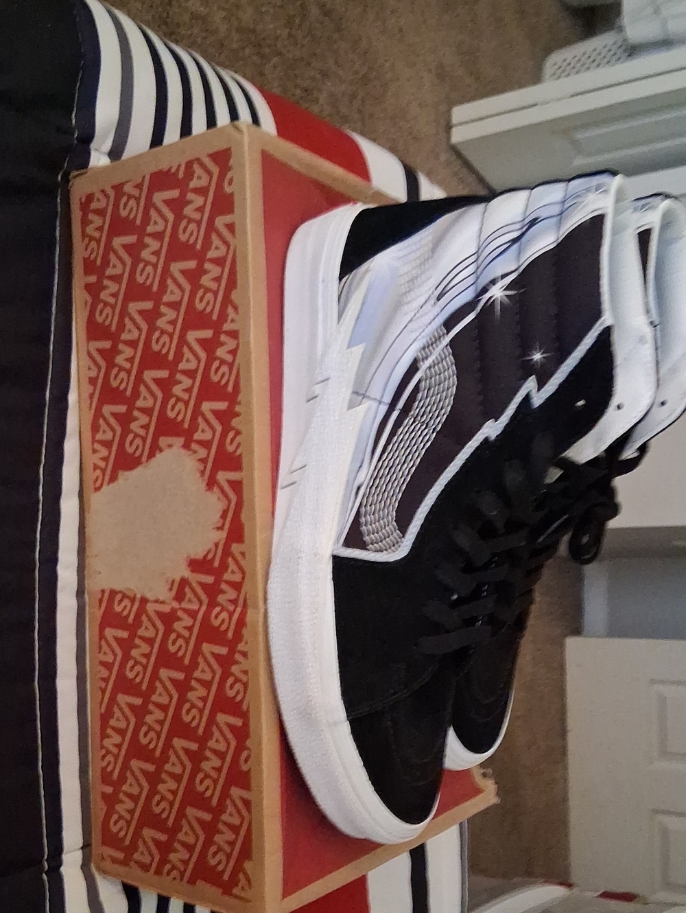 Vans Men’s Black and White High-Top Skate Sneakers